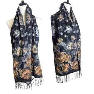 NWT Dark Romantic Floral Scarf Extra Soft With Fringe One Size